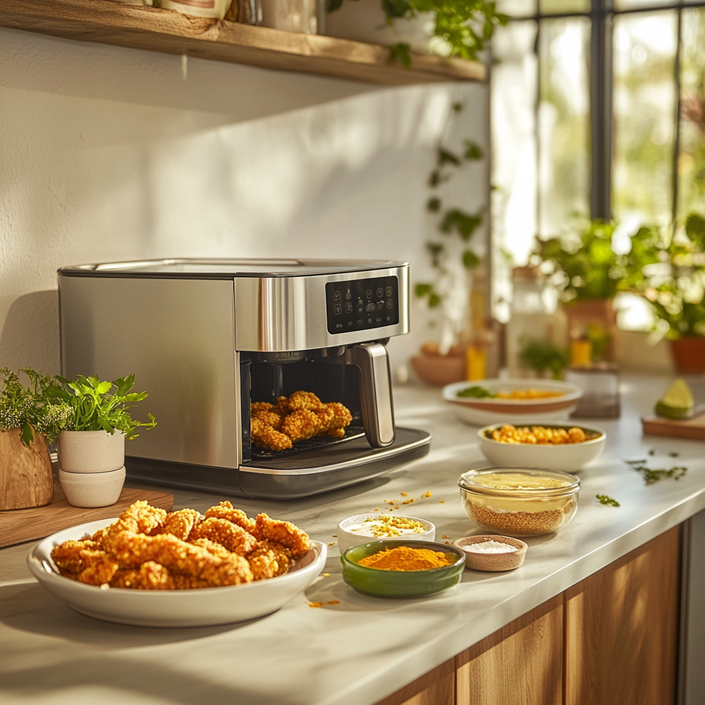 Delicious air-fried chicken with spices and an air fryer